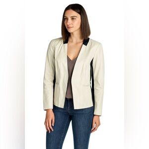 S.A.S Sportswear White & Black Leather Colorblock Open Front Blazer Jacket M